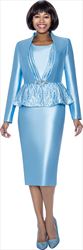 Terramina 3 PC Silk Look Skirt Suit Set with Overlaid Ribbon Detailing 7034