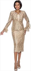 Terramina 3 PC Set Silk Look and Lace Skirt Suit 7043