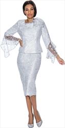 Terramina 2 PC Lace Skirt Suit with Bell Sleeves 7044