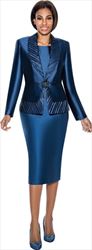 Terramina 3 PC Silk Look Skirt Suit with Texture Detailing 7046