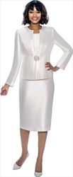 Terramina Classic Style Womens Three Piece Church Suit with Rhinestone Clasp 7874 Ivory