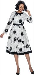 Terramina Black and White Floral Soutache Dress 7973