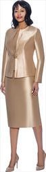 Terramina 7874-Gold- Classic Style Womens Three Piece Church Suit With Rhinestone Clasp