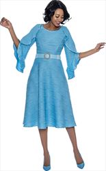Terramina 7010 - Blue - Dress with Belt and Cape Sleeves