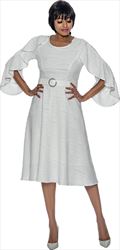 Terramina 7010 - Off White - Dress with Belt and Cape Sleeves