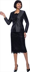 Terramina 7817 Black Silk Look Womens Church Suit With Lace Detailed Skirt And Camisole