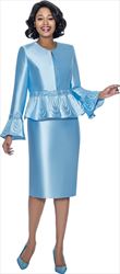 Terramina 7862-Blue - Womens Three Piece Church Suit With Peplum Bell Cuff Sleeve Jacket