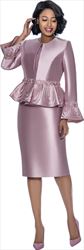 Terramina 7862-Mauve- Womens Three Piece Church Suit With Peplum Bell Cuff Sleeve Jacket