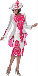 Terramina 7893-Fuchsia - Womens Skirt Suit With High-Low Jacket Featuring Soutache Embroidery