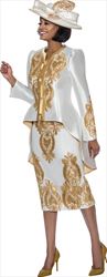 Terramina 7893-Gold- Womens Skirt Suit With High-Low Jacket Featuring Soutache Embroidery