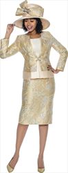 Terramina 7918-Gold-Womens Brocade Style Skirt Suit