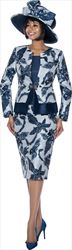 Terramina 7918-Navy-Womens Brocade Style Skirt Suit