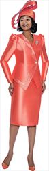 Terramina 7919-Coral-Womens Skirt Suit with Embellished Trim Jacket