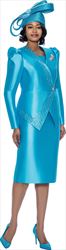 Terramina 7919-Turquoise-Womens Skirt Suit with Embellished Trim Jacket