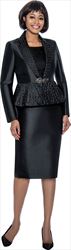 Terramina 7964 - Black Peplum Church Suit With Sliver Clasp