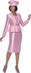 Terramina 7964 - Pink Peplum Church Suit With Sliver Clasp