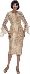 Terramina 7965 - Champagne Skirt Suit with Illusion Sleeves