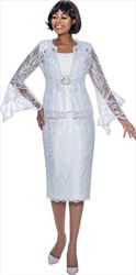 Terramina 7965 - White Skirt Suit with Illusion Sleeves