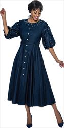 Terramina 7969 - Blue Dress with Pearl Beading