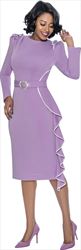 Terramina 7972 - Lilac Dress with Belt and Ruffle Side Trim