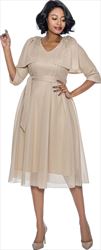 Terramina 7978 - Champagne Cape Sleeve Dress with Sash
