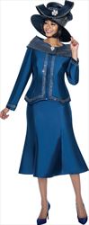 Terramina 7985 - Navy Embellished Portait Collar Suit