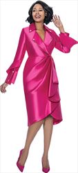 Terramina 7987 - Fuchsia Gathered Waist and Sheath Cuff Dress