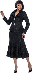 Terramina 7988 - Black Layered Lapel Skirt Suit