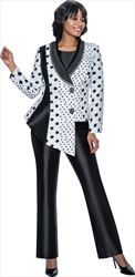 Terramina 7989 - Black White Asymmetric Jacket Pant Set