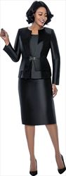 Terramina 7990 - Black - Classic Style Womens Three Piece Church Suit With Pleated Layer Jacket