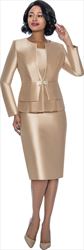 Terramina 7990 - Gold - Classic Style Womens Three Piece Church Suit With Pleated Layer Jacket