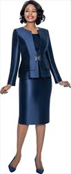 Terramina 7990 - Navy - Classic Style Womens Three Piece Church Suit With Pleated Layer Jacket