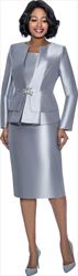 Terramina 7990 - Silver - Classic Style Womens Three Piece Church Suit With Pleated Layer Jacket