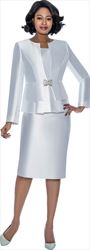 Terramina 7990 - White - Classic Style Womens Three Piece Church Suit With Pleated Layer Jacket