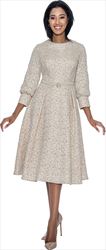 Terramina 7991 - Champagne Three Quarter Sleeve Dress with Pearl Accents