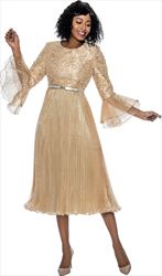 Terramina 7877 - Lace Dress with Belt and Bell Sleeves