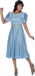 Terramina 7997 - Ruffle Feature Short Sleeve Dress With Jewel Belt and Micro Pearls