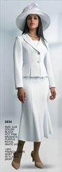 French Crepe White Skirt Suit with Flared Skirt